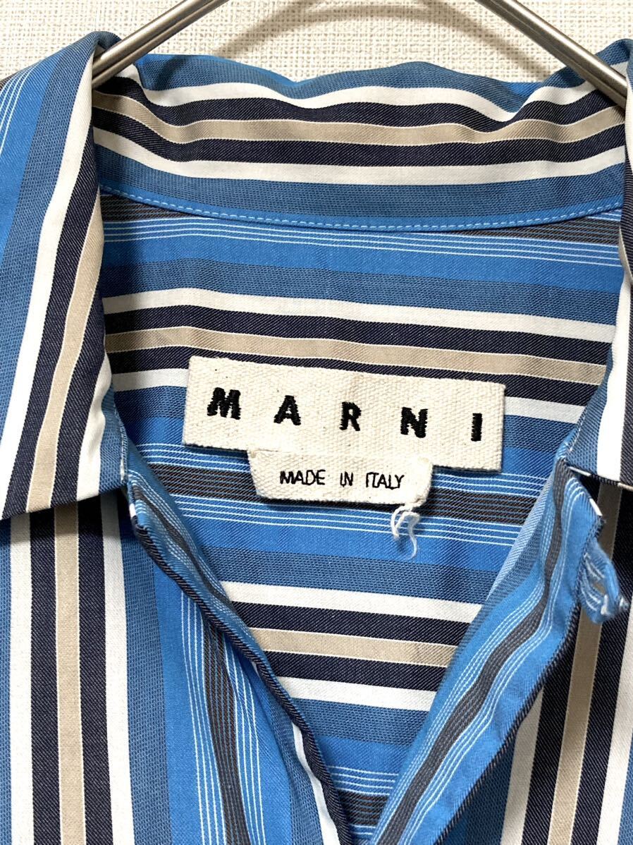 マルニ　marni ロゴ刺繍　ストライプ　オープンカラー　シャツ　半袖　メンズ　トップス ブルー　青　46_画像5