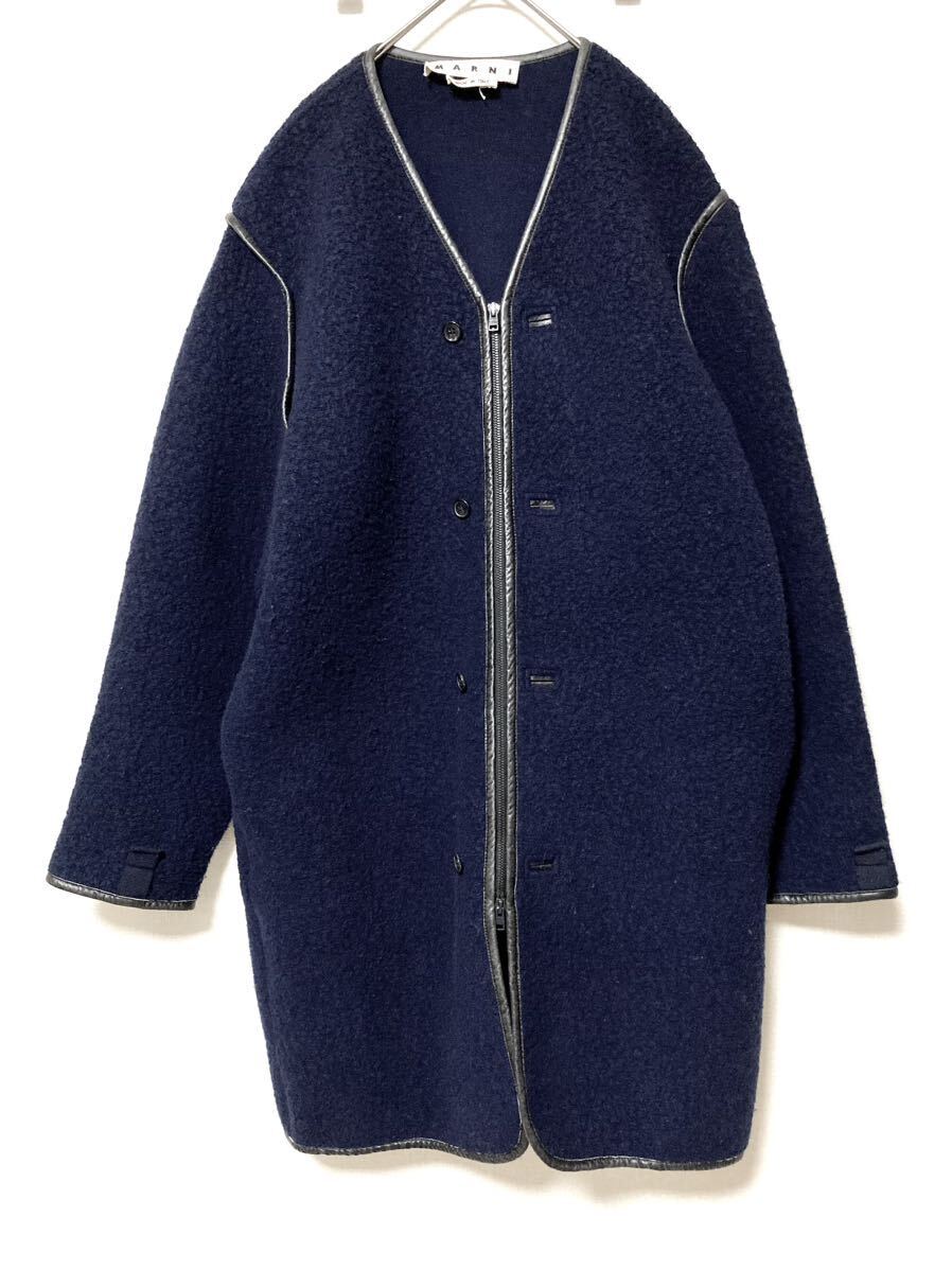 【MARNI】 オパール リバーシブル レザージャケット ブルー マルニ MARNI レザーコート レザージャケット ブルー シンプル