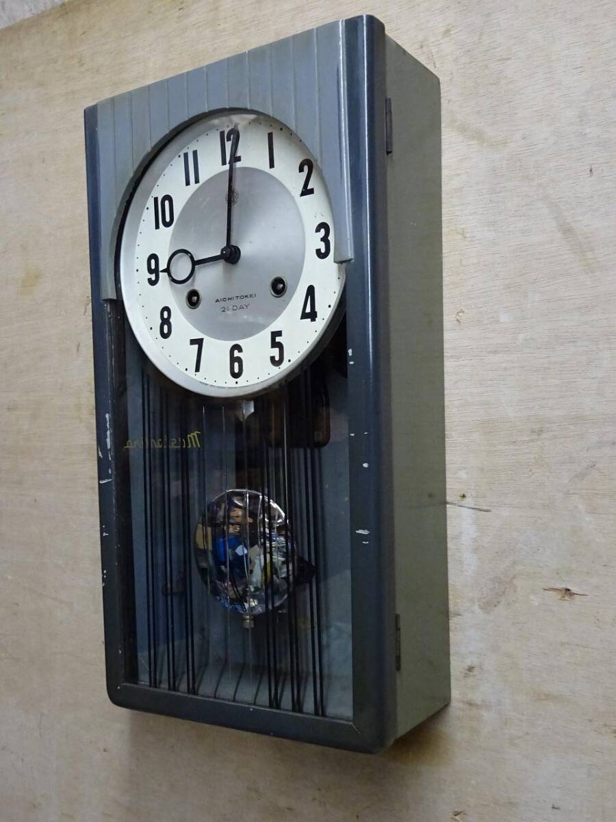 （Nz052615）アイチ時計　 柱時計 壁掛け時計 レトロ ２１DAY_画像4