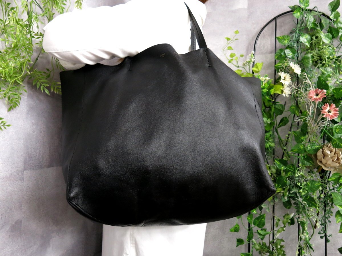 ●超美品●CELINE セリーヌ●ホリゾンタル カバ●カーフ レザー 本革●トート バッグ●黒●G金具●肩掛け●A4 収納●書類 かばん●Js46385の画像2