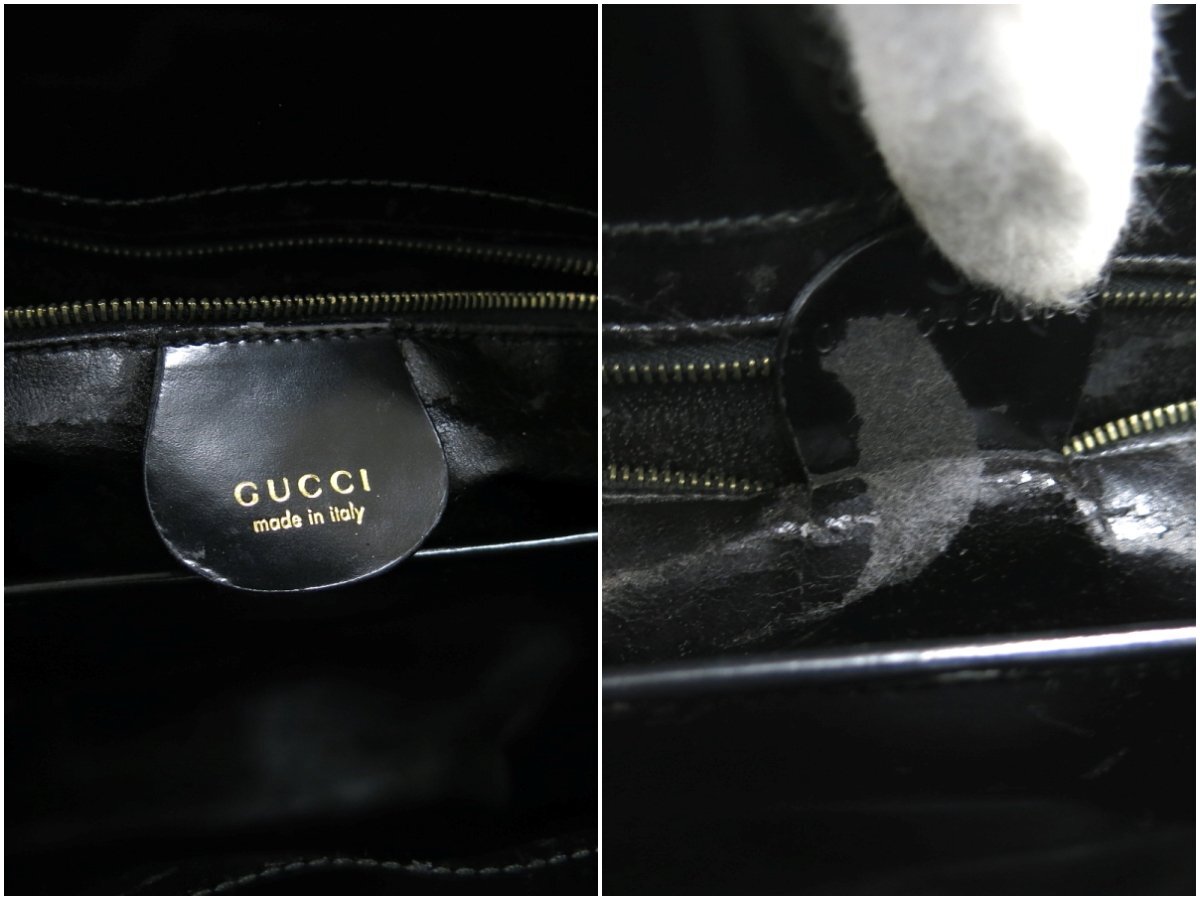 ◆美品◆GUCCI グッチ◆ロゴ型押し◆カーフ レザー 本革◆ハンド トート バッグ◆ブラック ゴールド金具◆イタリア製◆腕掛け◆A5101_画像10