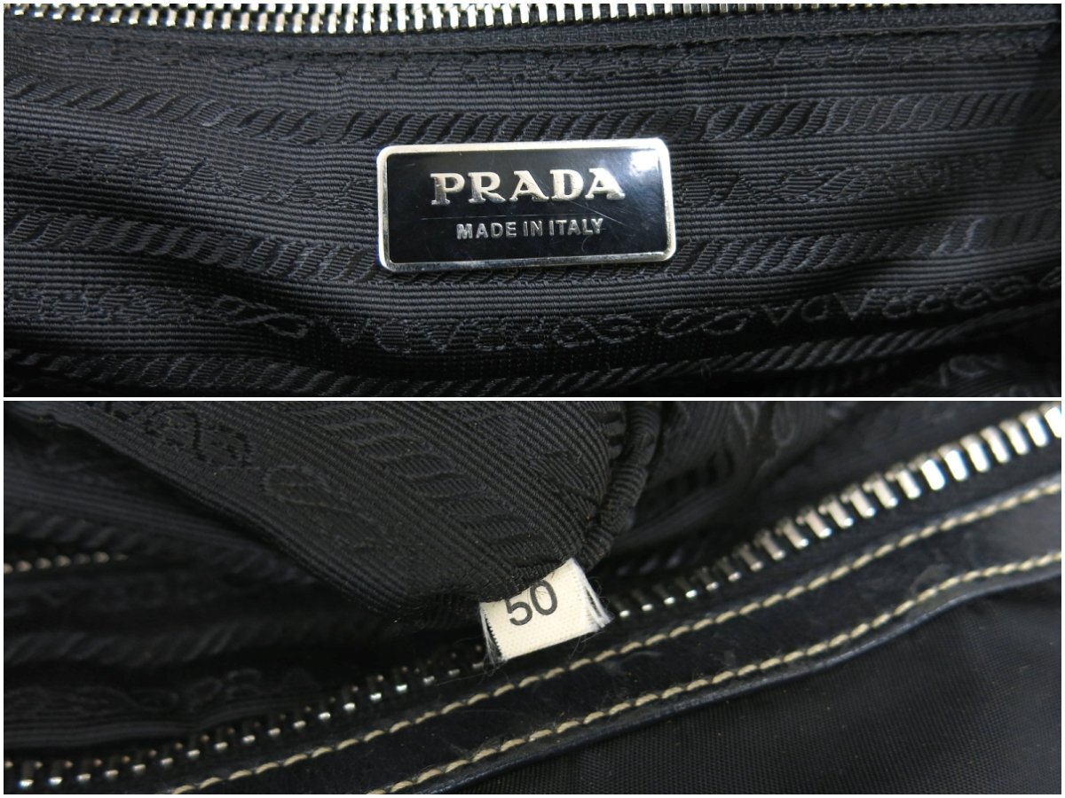 ◆PRADA プラダ◆ナイロン カーフ レザー 本革◆ハンド バッグ◆ブラック シルバー金具◆イタリア製◆肩掛け◆三角ロゴプレート◆A5098_画像10