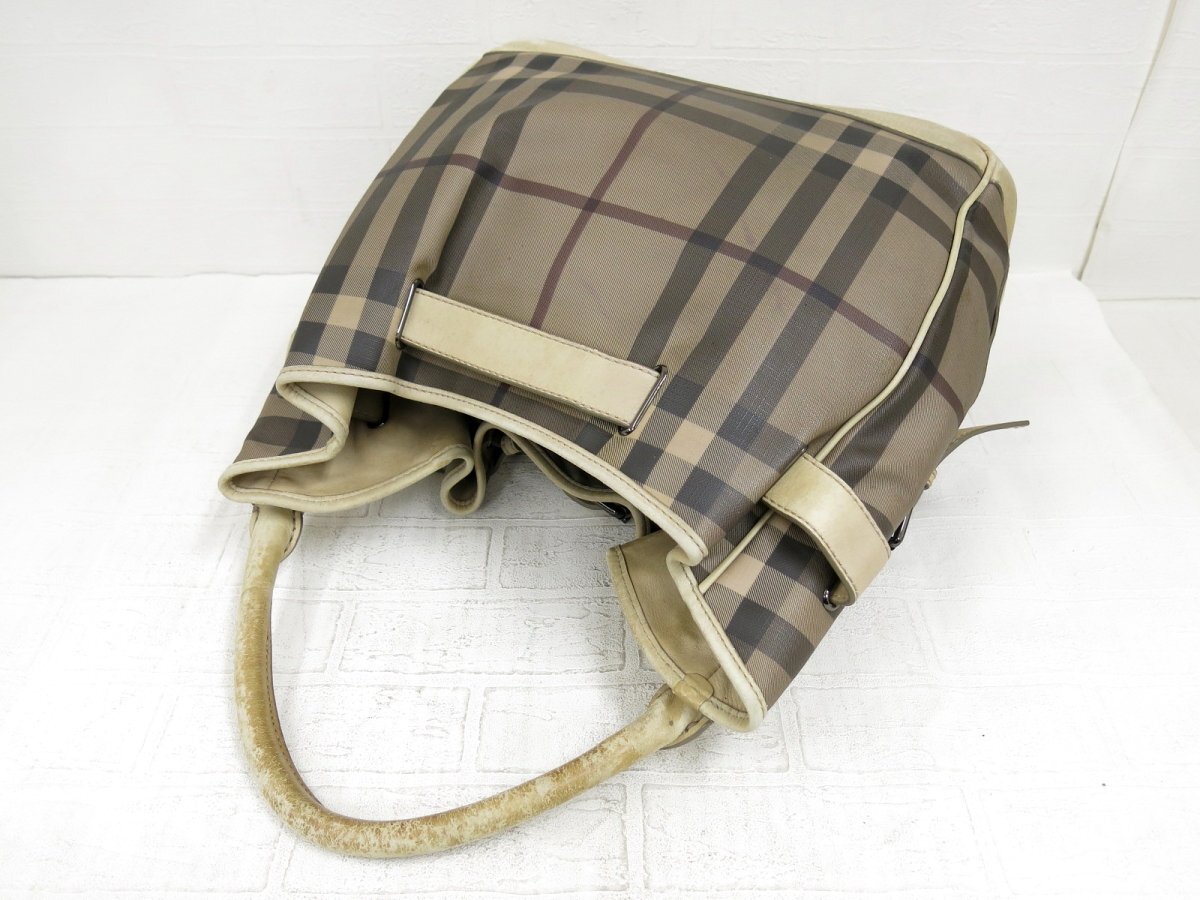 *BURBERRY Burberry *noba проверка *PVC машина f кожа натуральная кожа * one плечо ручная сумочка * свет бежевый Brown *A5057