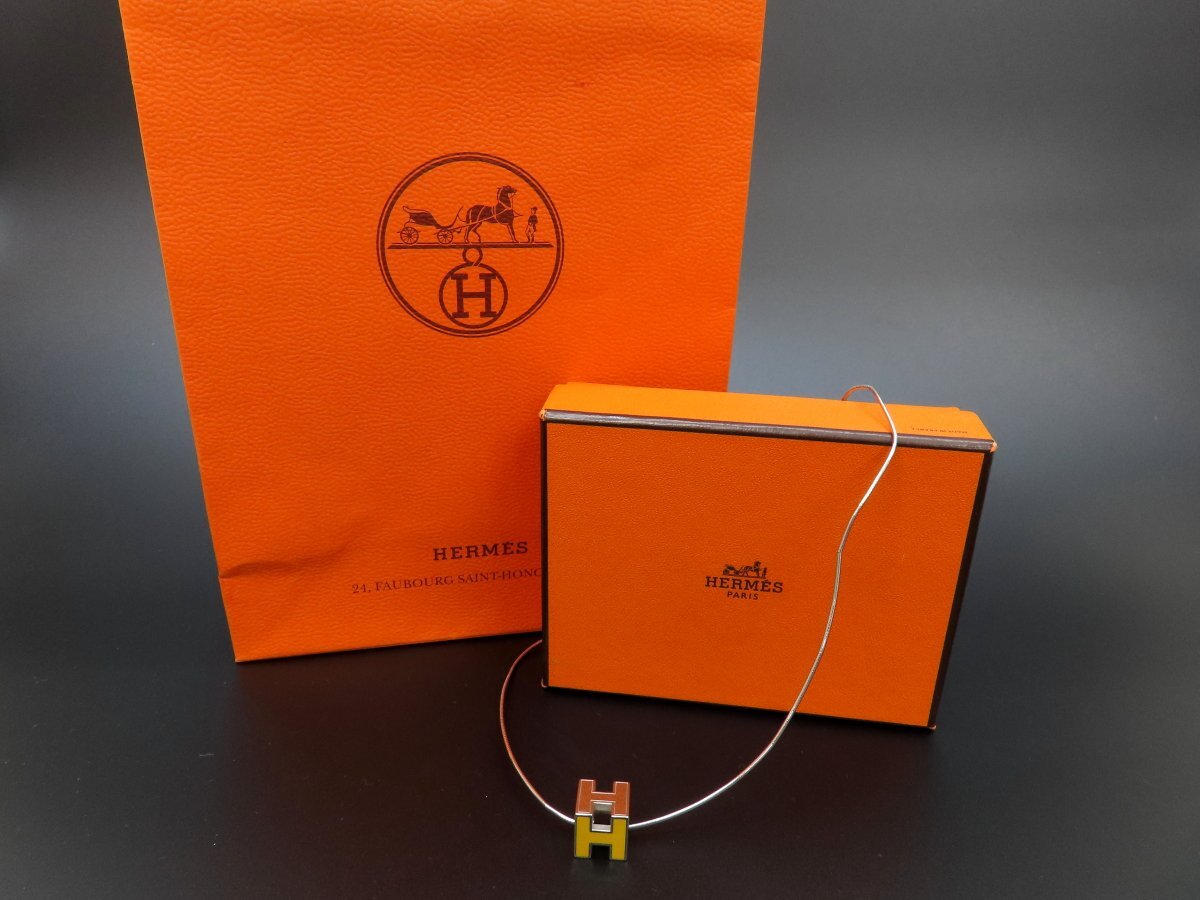  super-beauty goods * as good as new *HERMES Hermes * car judo ash *H Cube necklace pendant * yellow silver metal fittings * accessory *A5230