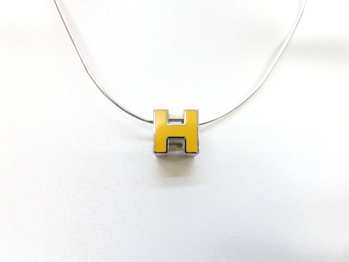  super-beauty goods * as good as new *HERMES Hermes * car judo ash *H Cube necklace pendant * yellow silver metal fittings * accessory *A5230