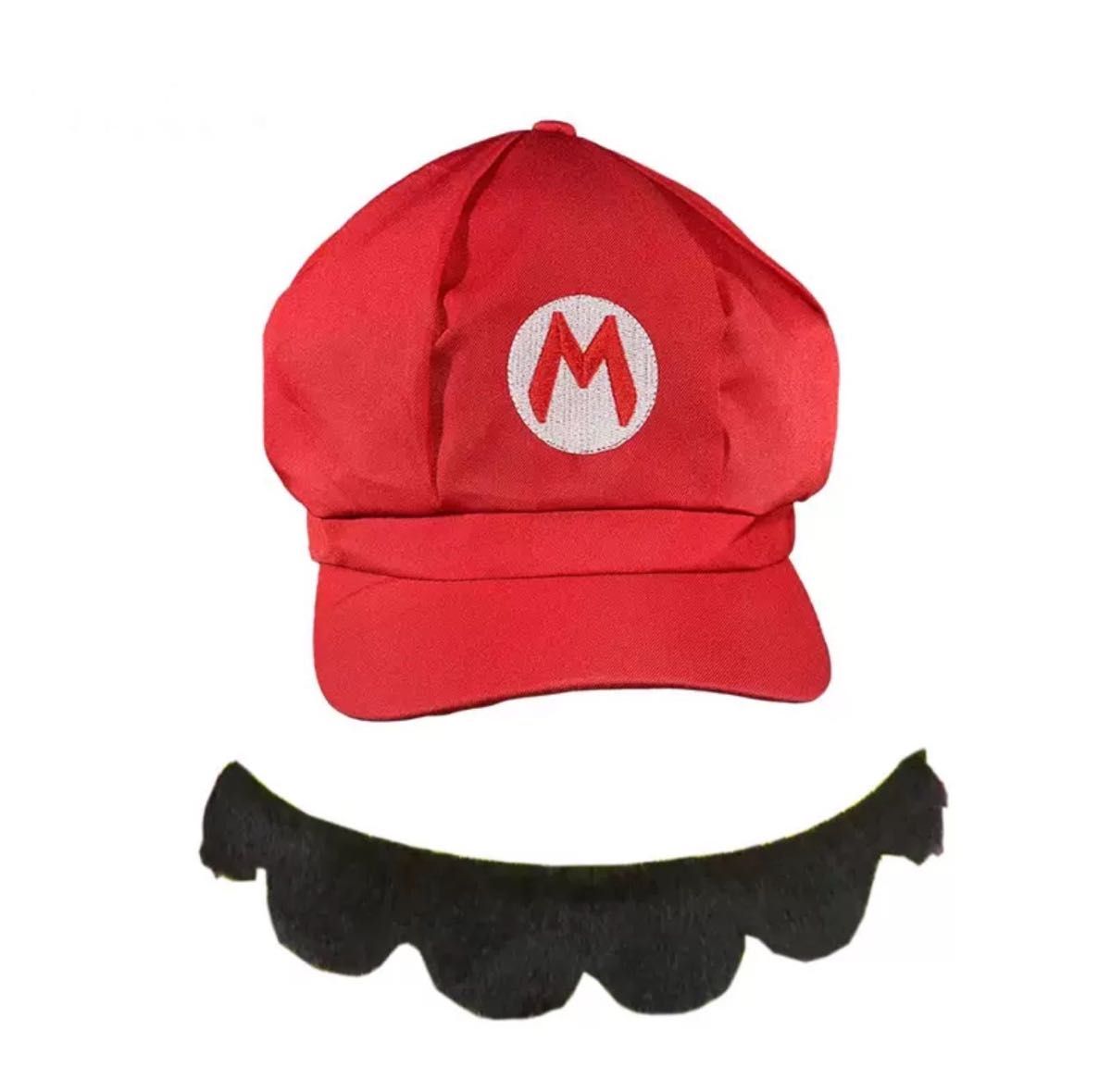 マリオ・ルイージ風　帽子　コスプレ　２個セット　髭つき　大人　56〜60cm   赤 緑 キャップ