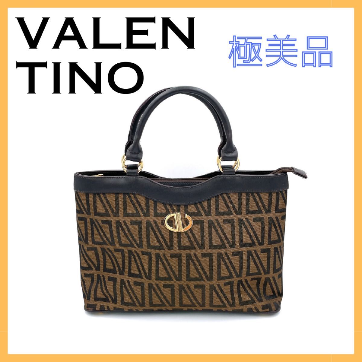 ヴァレンティノ キャンバス レザー ハンドバッグ レディース ブラウン 茶 美品 トートバッグ VALENTINO シグネチャー