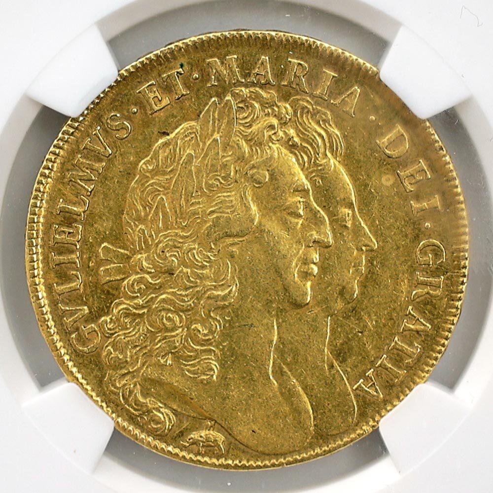 1692 英国 ウィリアム＆メアリー エレファントとキャッスル 5ギニー 金貨 NGC AU 58 極美品 イギリス 金貨_画像3