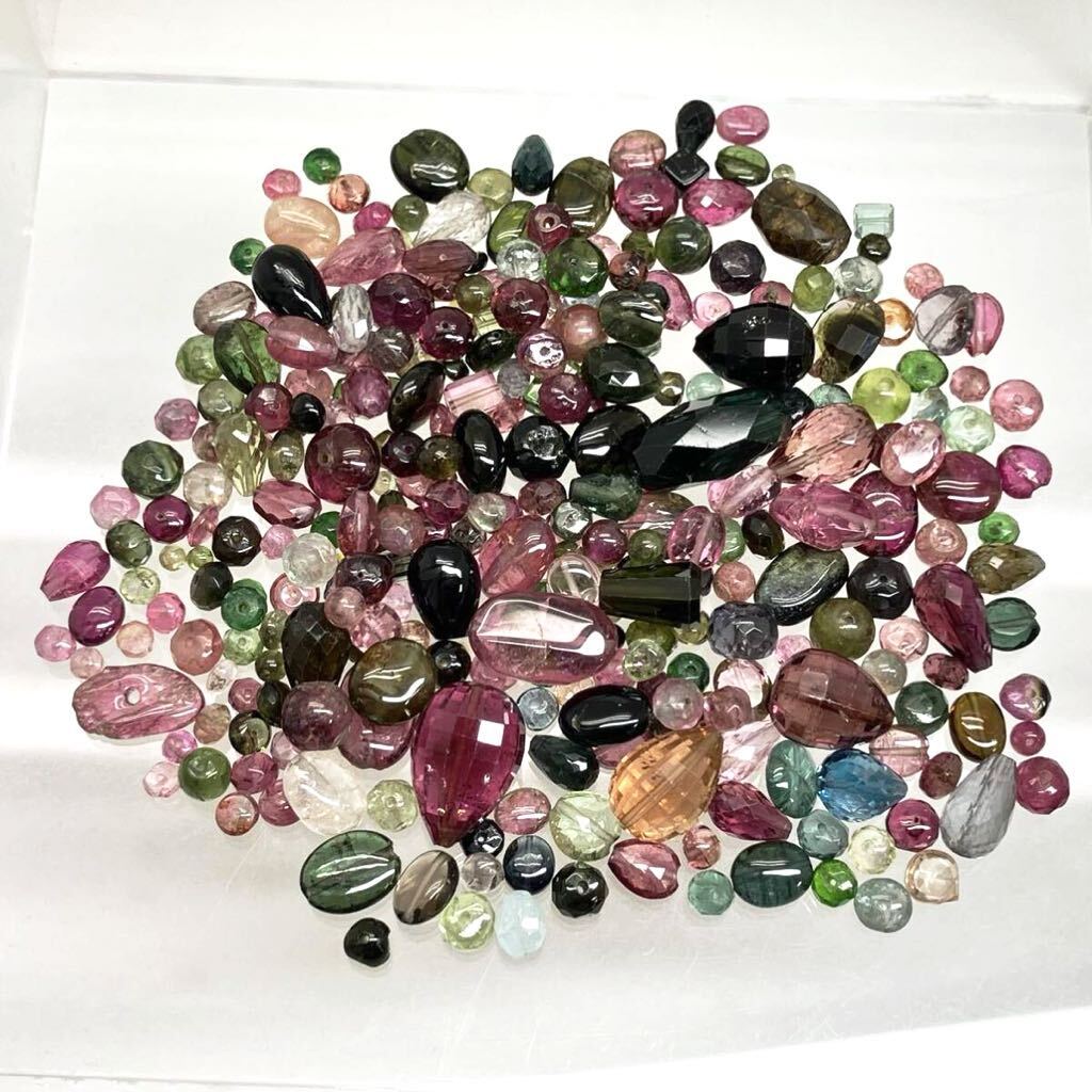 ［マルチカラートルマリンアクセサリーパーツおまとめ］m 重量約50g ルース tourmaline green pink parts 両穴 バイカラー CE0 の画像4