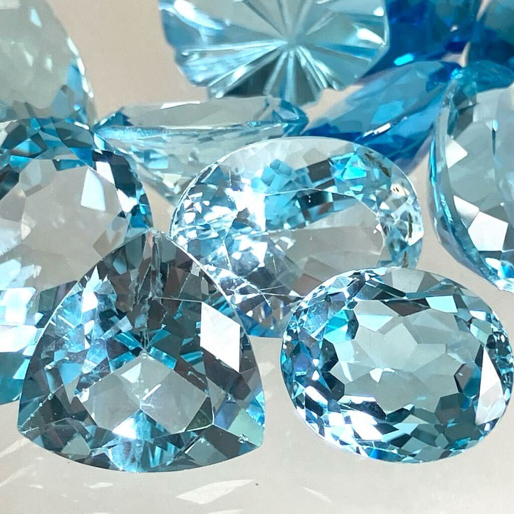 ［天然ブルートパーズ17点おまとめ 200ct］m 重量約40g ルース 裸石 宝石 ジュエリー jewelry blue topaz の画像2