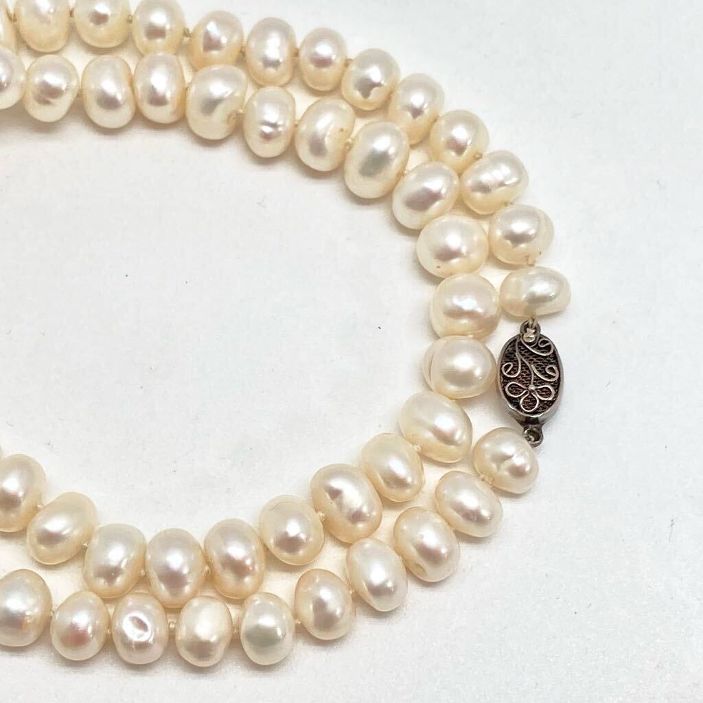 「淡水パールネックレスおまとめ」m約44.2g 約8-9mmパール pearl necklace accessory jewelry silver CE0/DA0の画像2