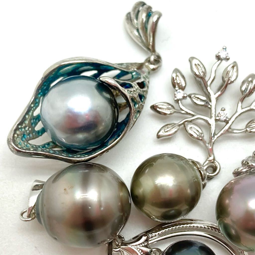 「南洋黒蝶真珠ペンダントトップ 5点おまとめ」m 重量約25g 黒真珠 pearl pendant top silver CE0_画像3