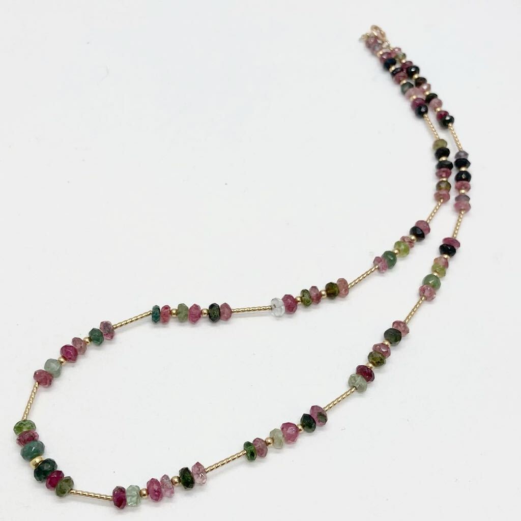 「K14マルチカラートルマリンネックレス 」m重量約6g 約40cm 飾り珠 K14 tourmaline multicolor necklace jewelry green _画像3