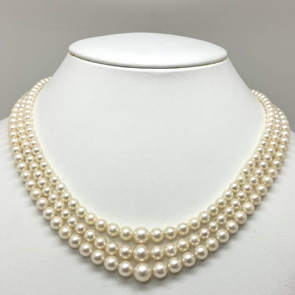 ［アコヤ本真珠ネックレス2点おまとめ] m 重量約48.0g 約3.5~8.0mm ベビーパール 2連 baby pearl necklace silver DA0の画像1