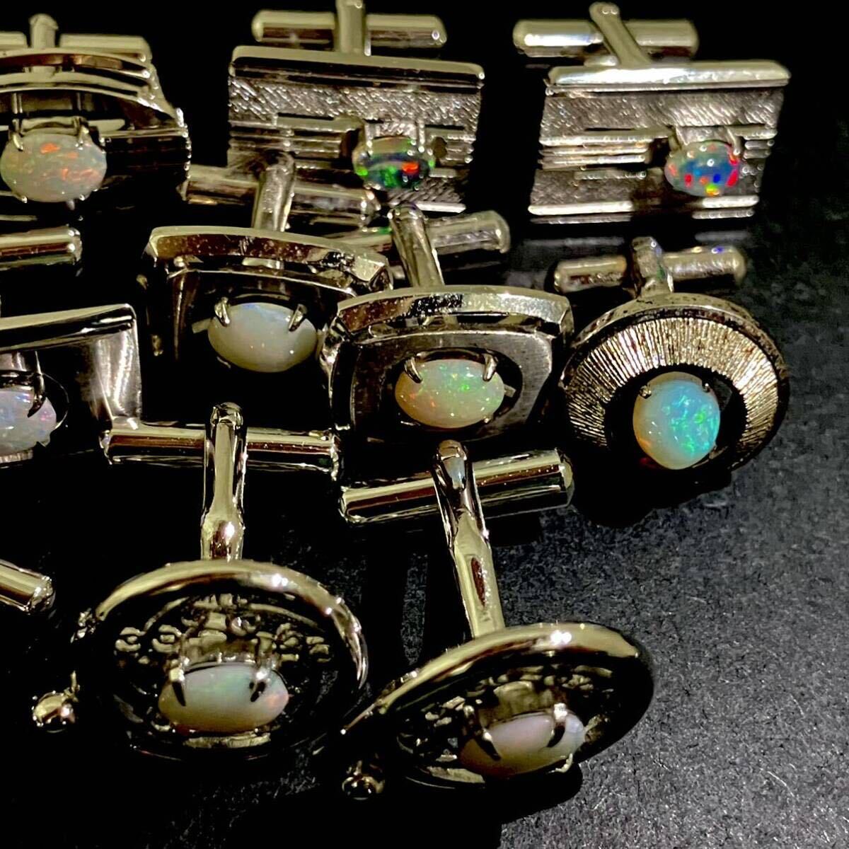 ［オパールアクセサリーおまとめ］m 重量約97.0g opal カフス タイピン water white fire black 遊色 合成 accessory jewelry silver CE0の画像6