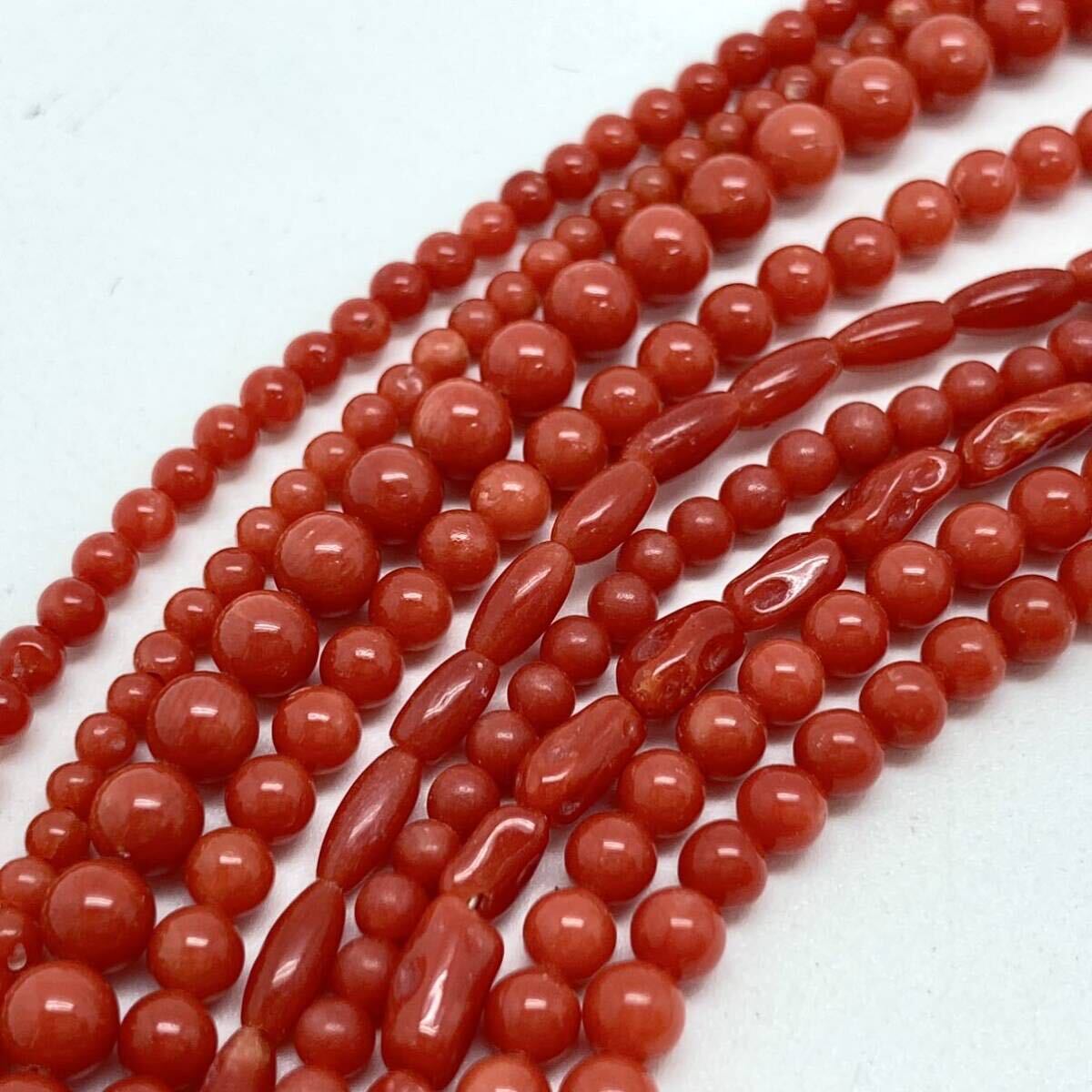 「珊瑚アクセサリーパーツおまとめ」m◎ 重量約53g 約両穴 丸玉 ネックレス necklace coral parts コーラル サンゴ 赤 丸玉 CE0_画像3