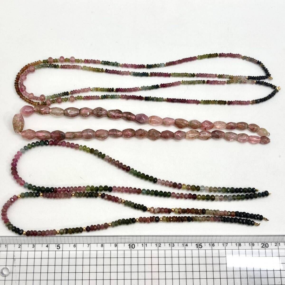 「マルチカラートルマリンアクセサリーパーツおまとめ」m 重量約80g tourmaline green pink parts 両穴 バイカラー 色石 jewelry CE0_画像7