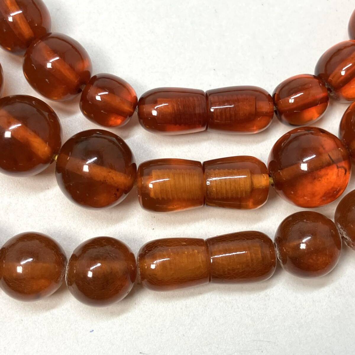 大珠!!［琥珀ネックレス3点おまとめ］m 約179.0g コハク こはく アンバー べっ甲 大ぶり 丸玉 amber necklace jewelry DA0_画像4