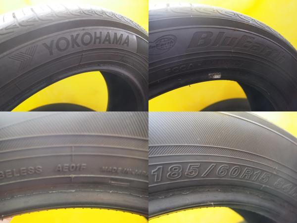 【2本のみ】 185/60R15 ヨコハマ ブルーアース AE01F 【2020年製 中古】 アクア FIT カローラ ヴィッツ シャトル インサイト_画像2