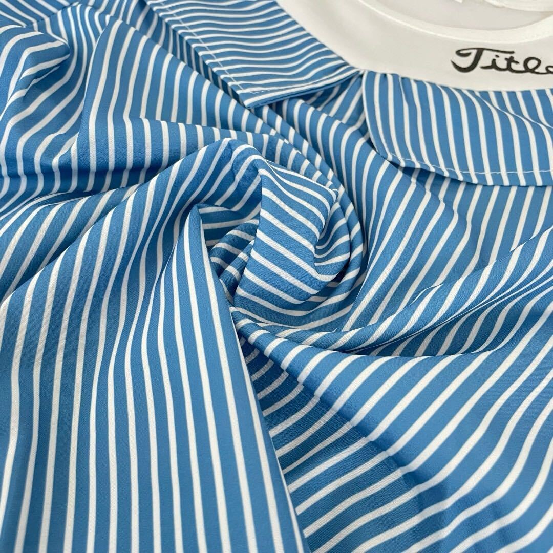 【ブルー/120】2点セット オープンショルダー ストライプシャツ ショート パンツ