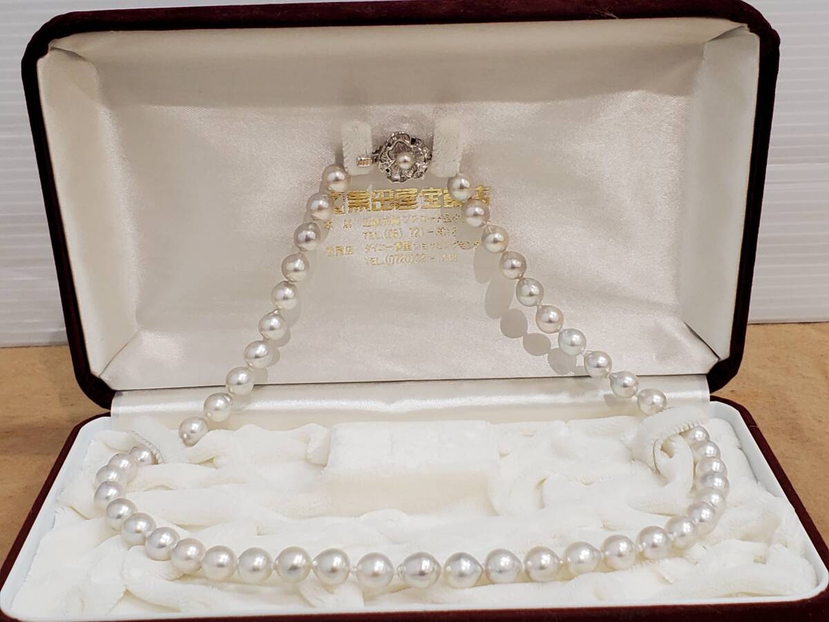 1563* 留め具 SILVER シルバー PEARL パール グレー系 ネックレス 真珠 サイズ最大約7.9mm 全長約45.0cm アクセサリー ケース付 現状品の画像1