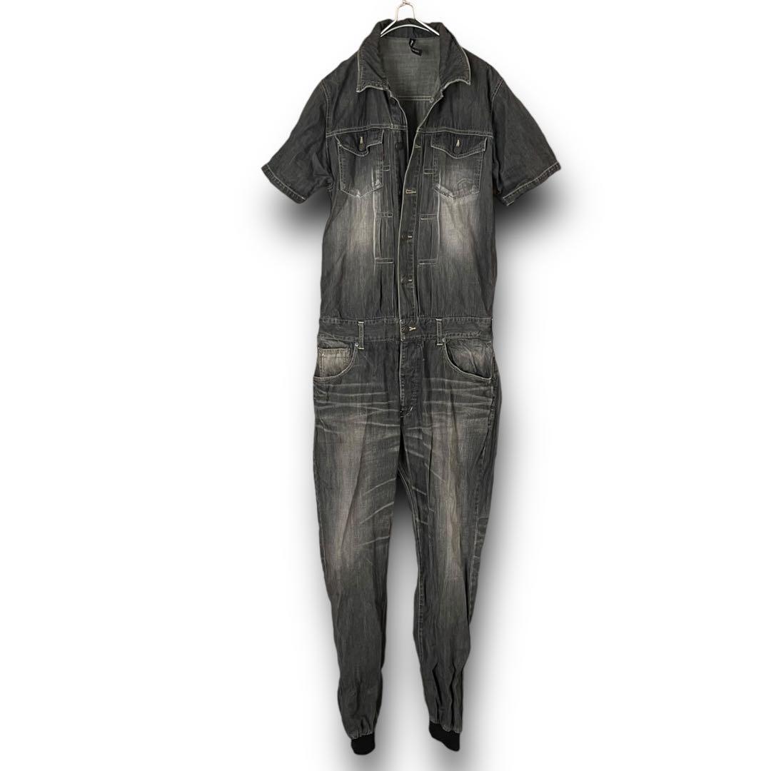 glamb グラム ブラックデニム 半袖 ジャンプスーツ size 3 日本製 オールインワン つなぎ ツナギ_画像2