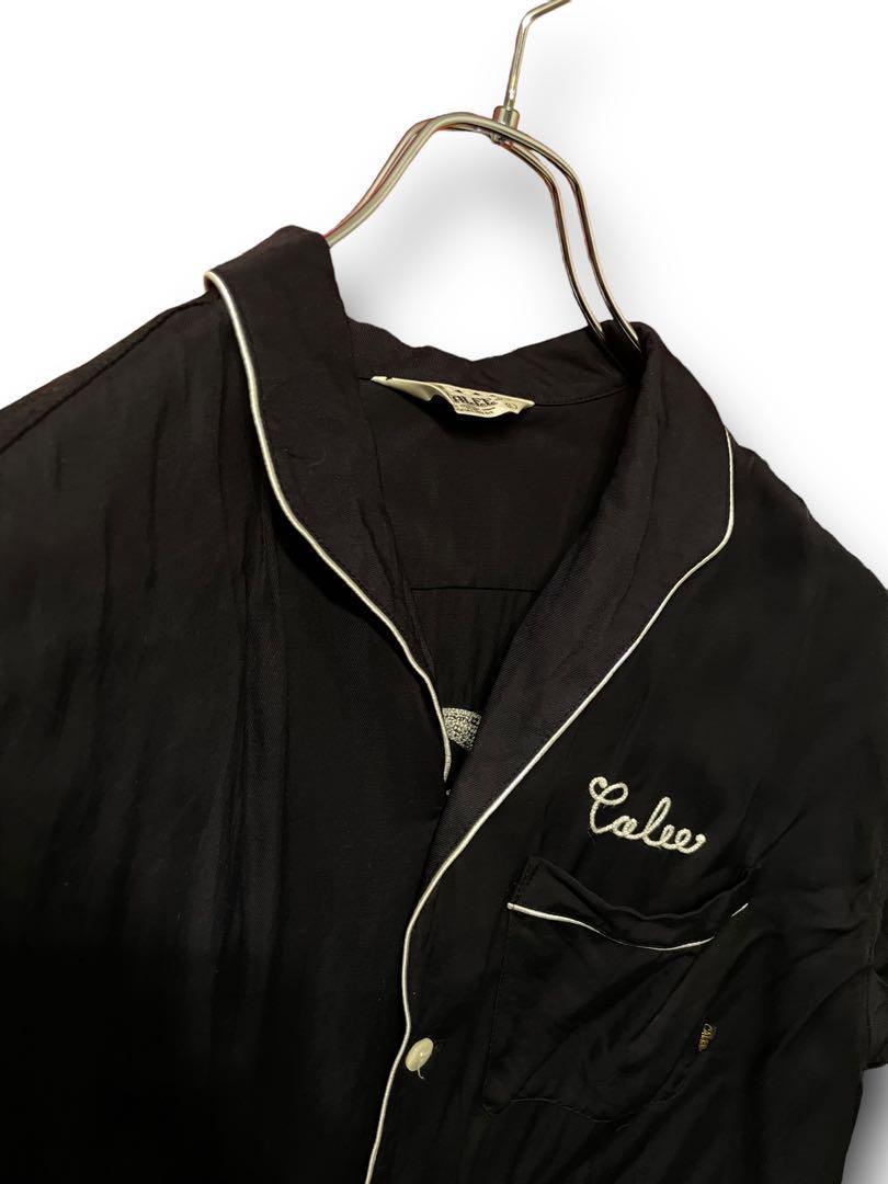 1度着美品 CALEE キャリー レーヨン 刺繍 チェーンステッチ 半袖 オープンカラー シャツ size L 日本製_画像2