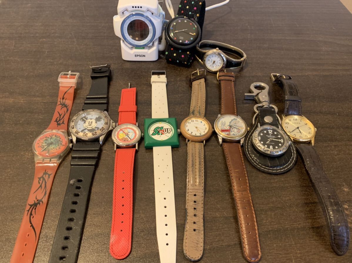 11本まとめ売り 腕時計 SEIKO EPSON E2100 タンタンの冒険 バッグスバニー SWATCH ミッキー Valentino Michelle 現状品 Y836_画像1