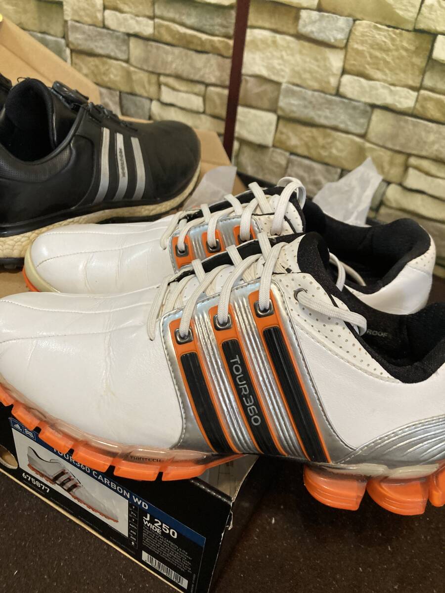 *USED Adidas туфли для гольфа 2 пар комплект TOUR360XT-SL BOA TOUR360CARBON WD 25cm *