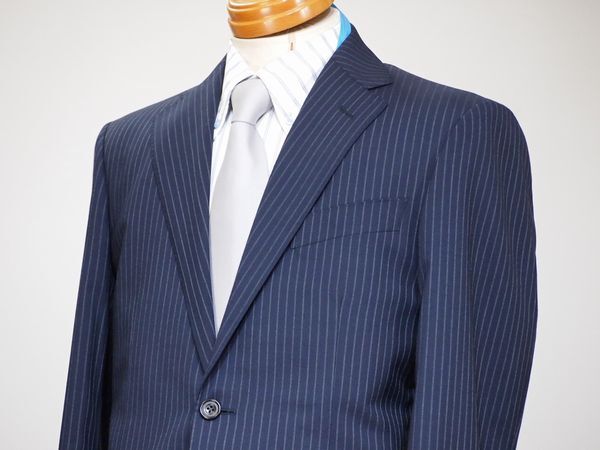  new arrival # unlined in the back suit # start .lishuno- tuck * one tuck 2.. two pants #BE7# navy | stripe #4858