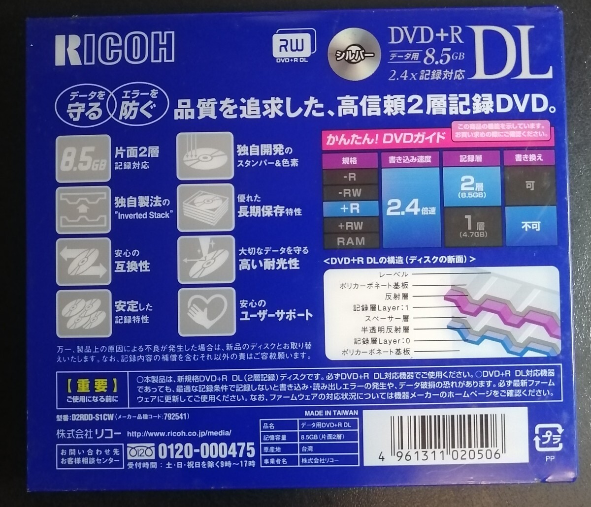 「処分品」データ用DVD＋R DL 2.4倍速 1枚 D2RDD-S1CW　8.5GB×1枚_画像2