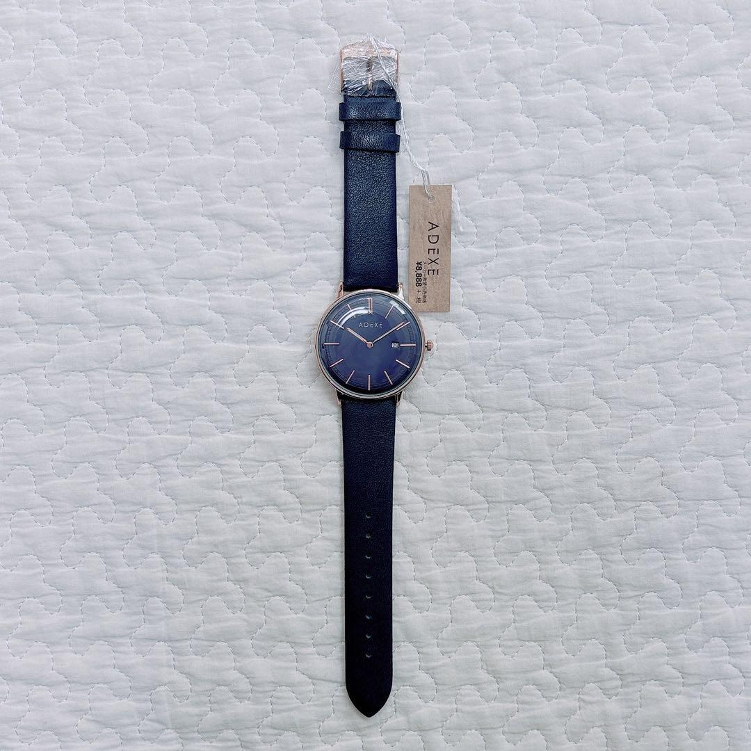 ADEXE 腕時計 アデクス 男女兼用 アナログ ネイビー 時計 2針 ダークブルー メンズ レディース カジュアル ロンドン SNS 人気 