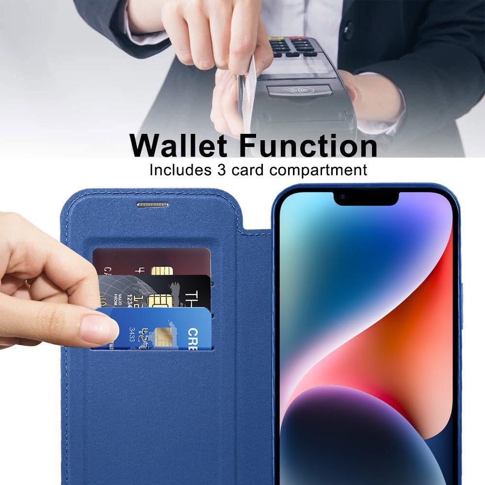 即決iPhone 15 plus ケース 手帳型 MagSafe対応 背面透明 クリア アイフォン15 プラス ケース 格子柄 ゴージャス カード収納 財布型ブルー