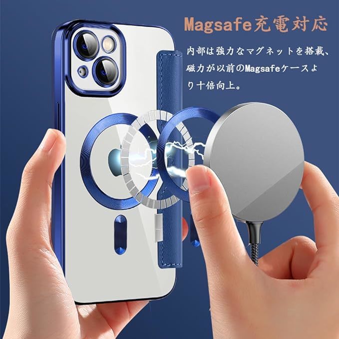 即決◆iPhone 13 ケース 手帳型 magsafe対応背面 透明 クリア PU革 レザー マグセーフ カード入れ アイフォン13 ケース_画像3