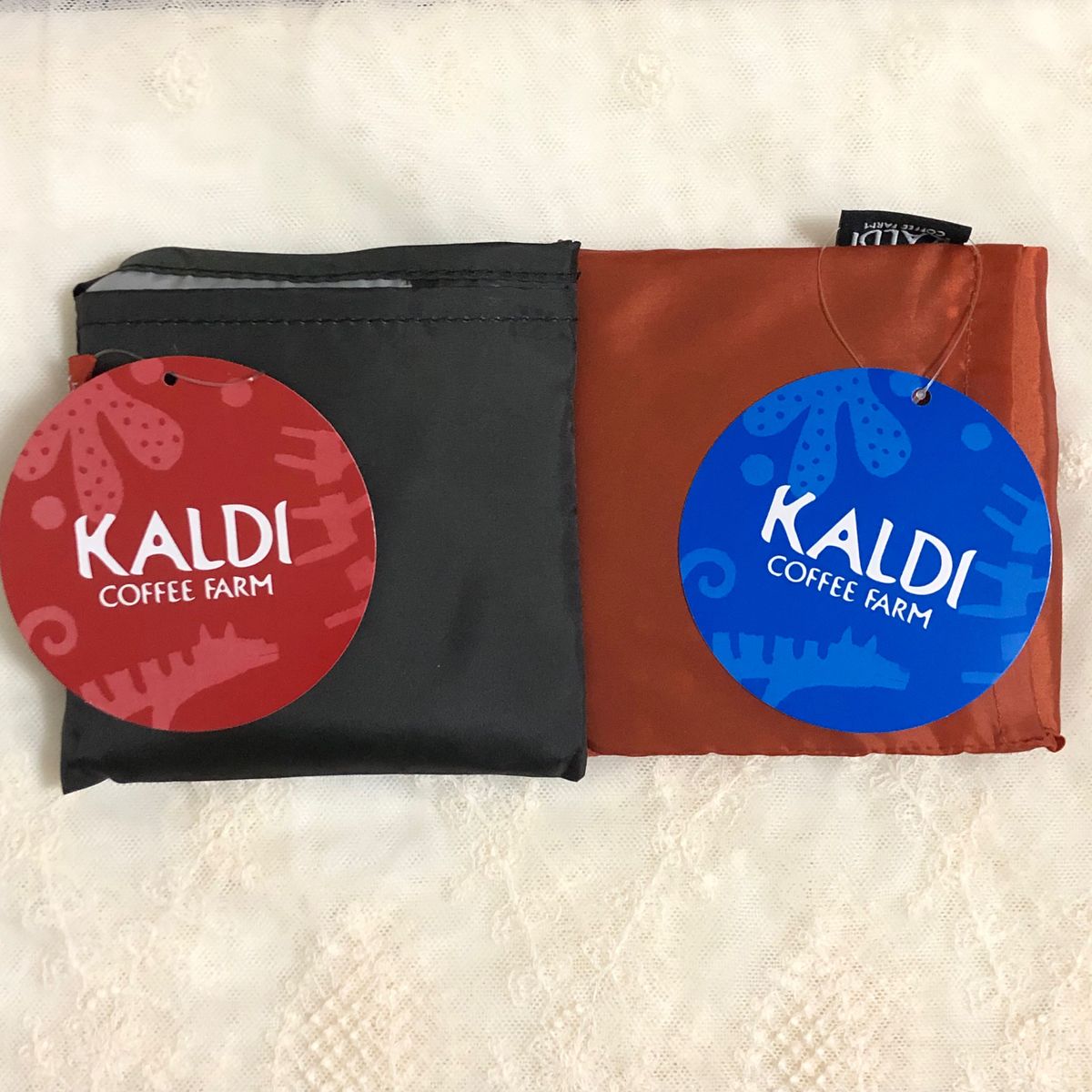 ★新品、未開封★KALDI カルディ　非売品　いきものがたり　エコバッグ　グレー＆ブルー　2色セット　ノベルティ　レジ袋型バッグ