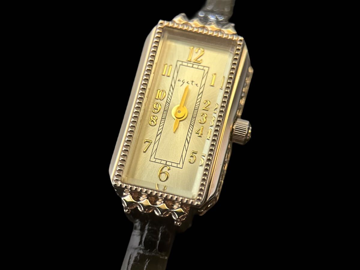  обычная цена 104,500 иен превосходный товар agete Agete 1P diamond 0.014Ct квадратное лицо кожа ремень часы часы кварц неподвижный 