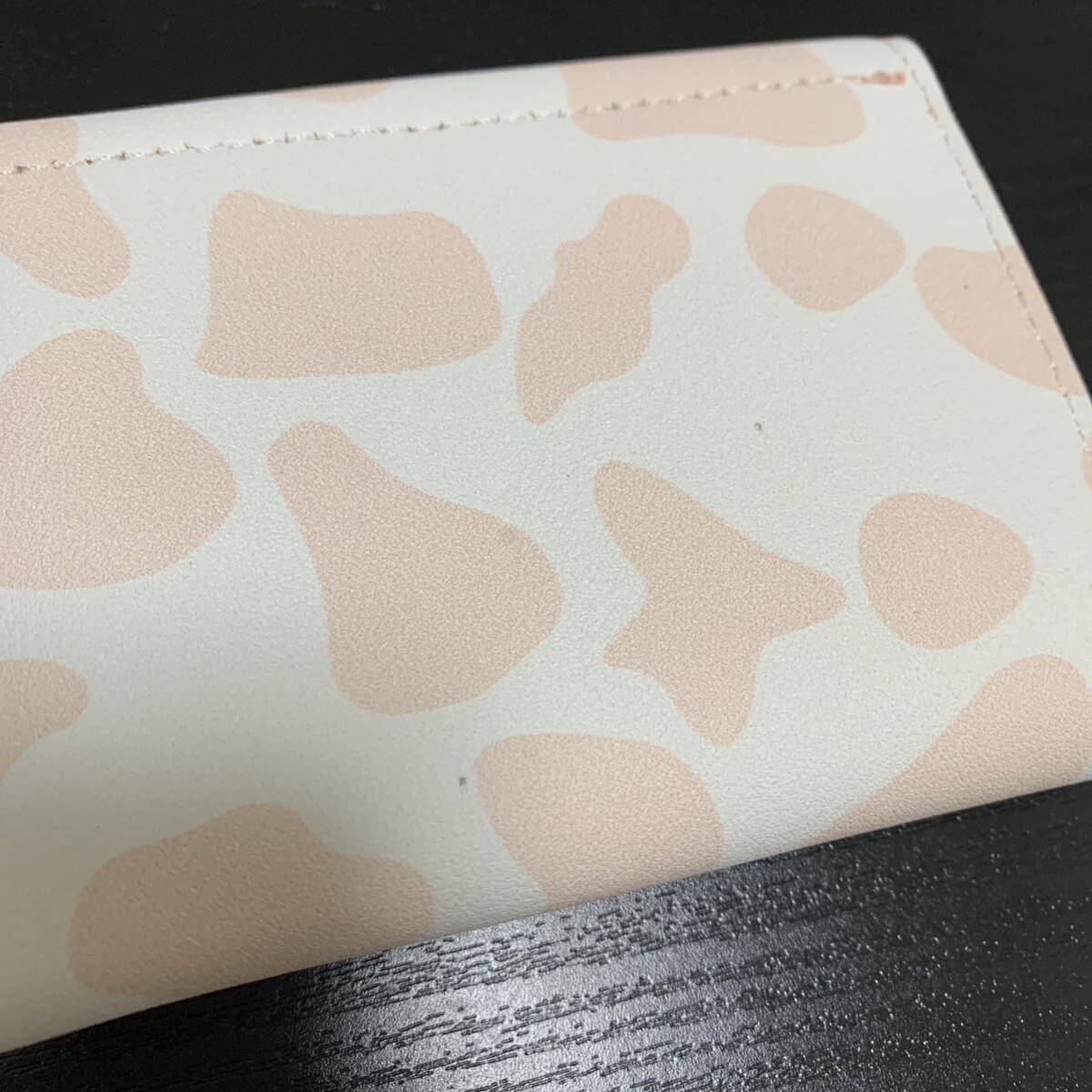 夢可愛い　牛柄　ミルク　ピンク×ホワイト　カードケース　財布