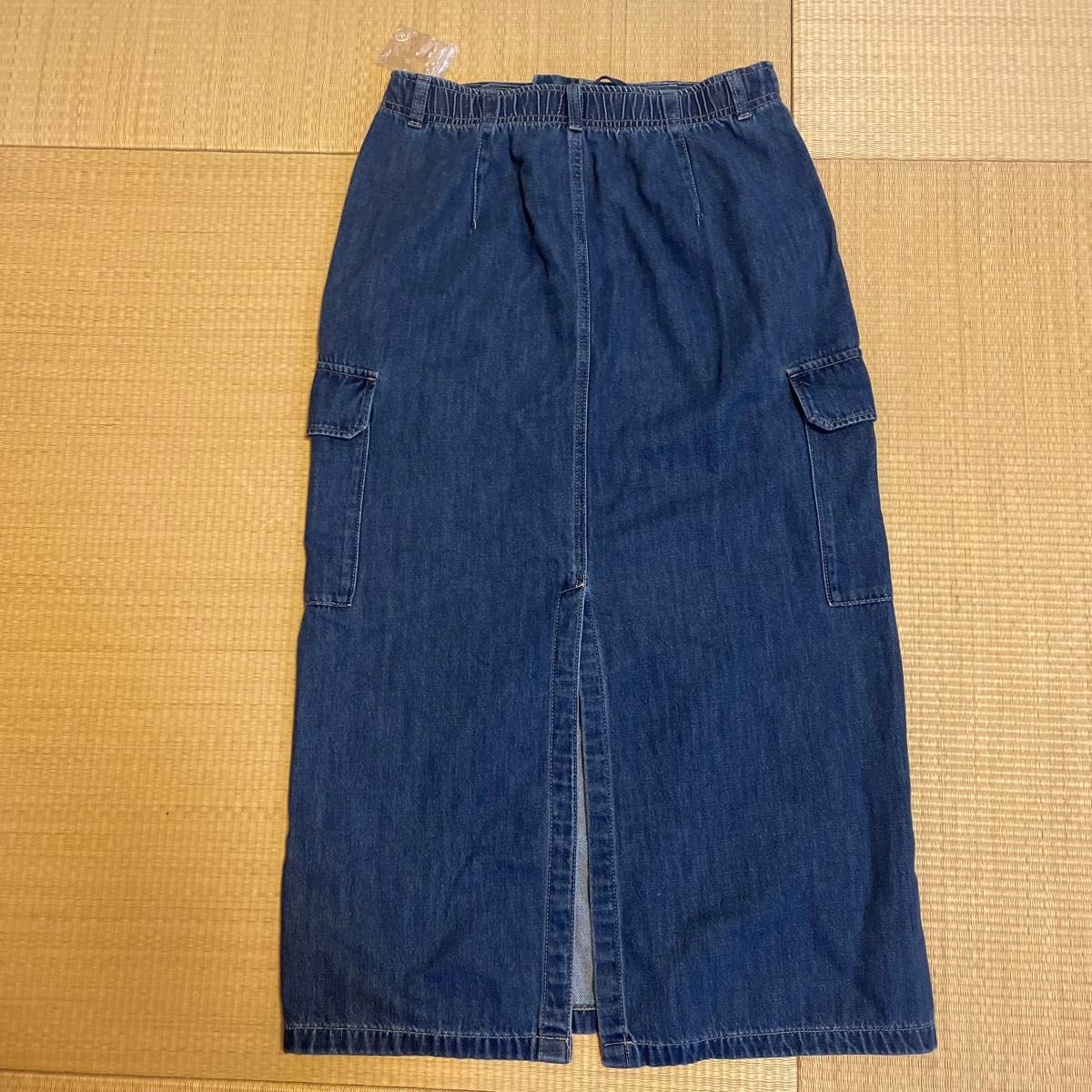 【未使用品】GU デニムスカート カーゴロングスカート ブルー インディゴ ロングスカート