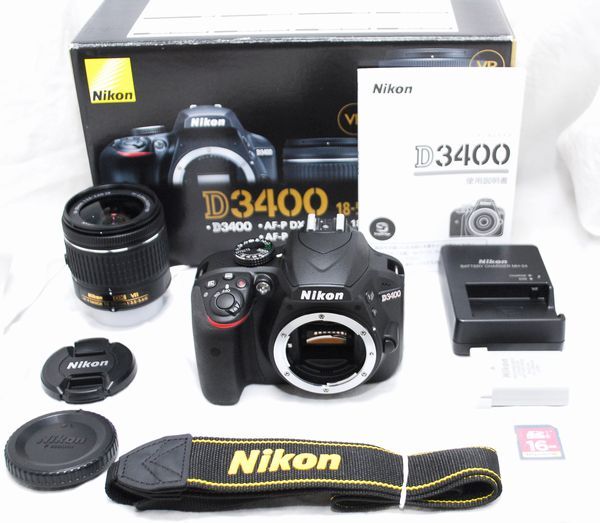 【新品同様 3ショット・付属品完備 SDカード付き】Nikon ニコン D3400 AF-P 18-55mm VR_画像1