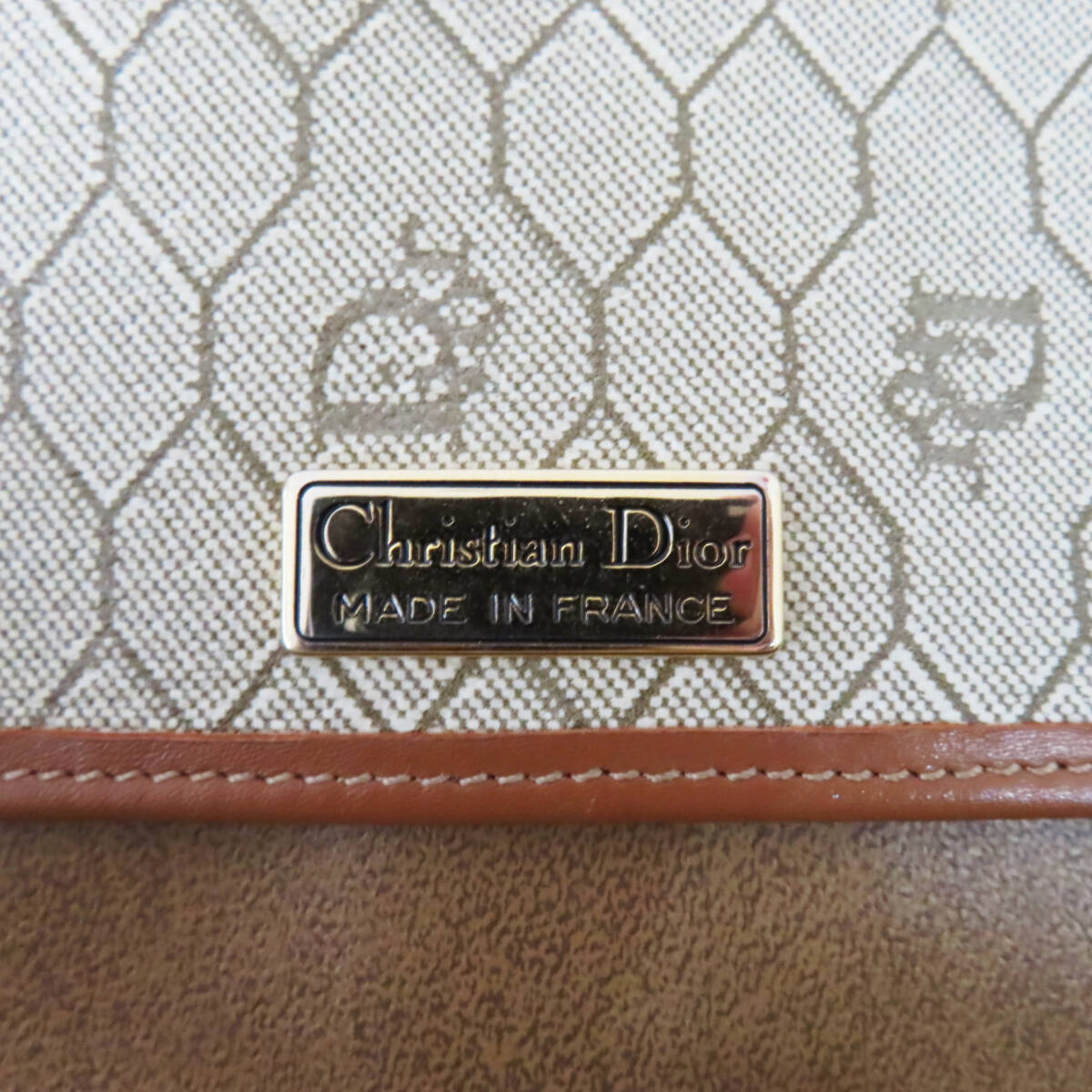 K05 Christian Dior クリスチャンディオール ハニカムロゴ PVC/レザー ショルダーバッグ ベージュ/チャ_画像10