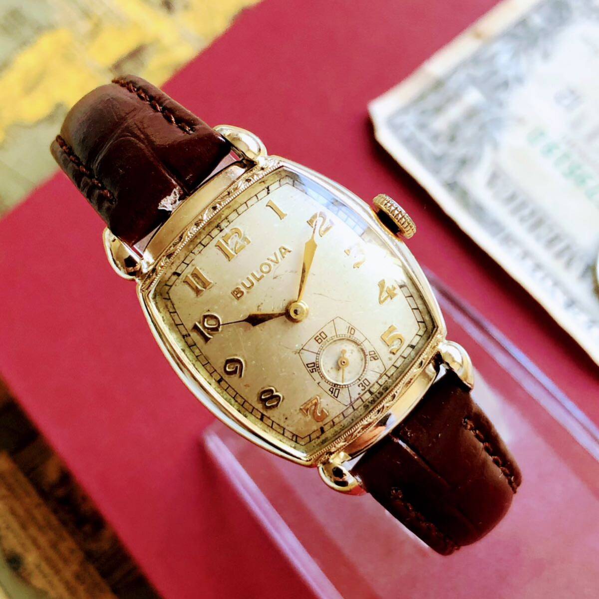 #3026【１円スタート】メンズ 腕時計 ブローバ 機械式 手巻き BULOVA 金張り 1960年代 アンティーク ヴィンテージ 17石 四角 GOLD 訳ありの画像3