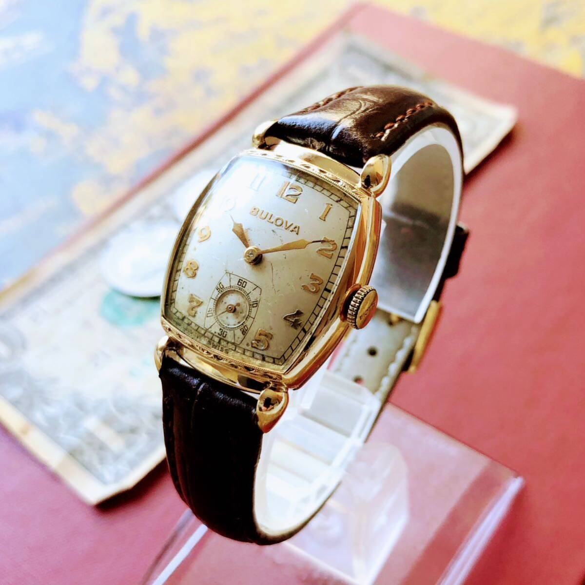 #3026【１円スタート】メンズ 腕時計 ブローバ 機械式 手巻き BULOVA 金張り 1960年代 アンティーク ヴィンテージ 17石 四角 GOLD 訳ありの画像2