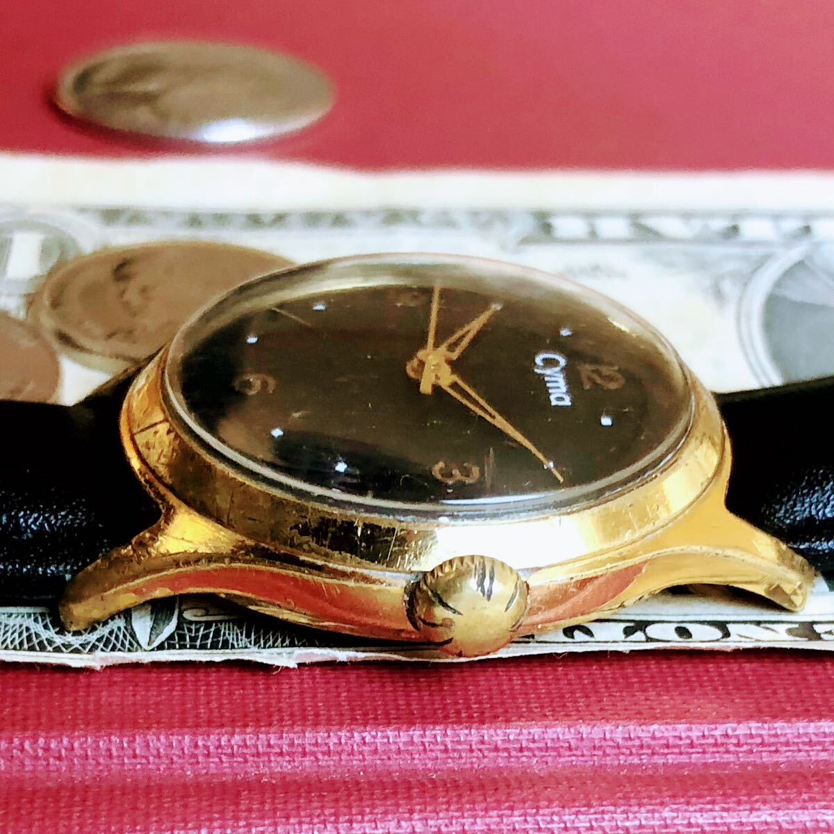 #3039【シックでお洒落】メンズ 腕時計 シーマ 動作品 ヴィンテージ 機械式 自動巻き アンティーク CYMA 1950年代 25石 ゴールド 金張り_画像8