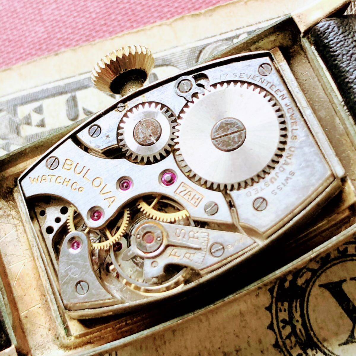 #2982【１円スタート】メンズ 腕時計 ブローバ 機械式 手巻 BULOVA 金メッキ 1940年代 アンティーク ヴィンテージ 17石 ゴールドP 不動品_画像9