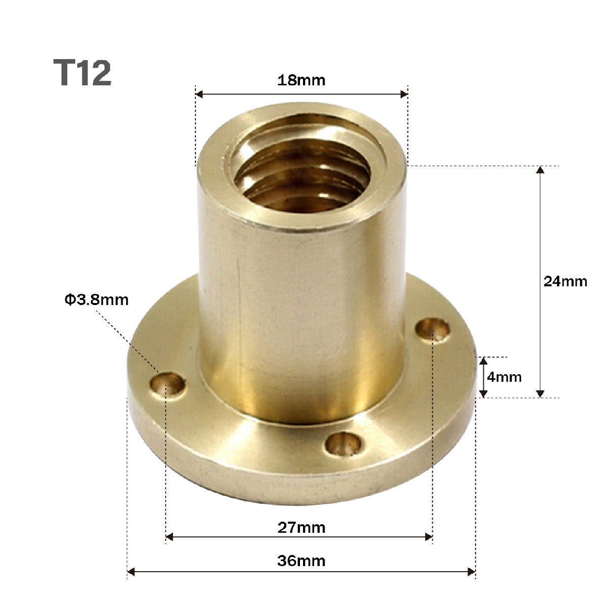 GAVAN T12 x 2.0 リード 8mm フランジ 台形ねじ用 ナット 真鍮 1個入_画像2