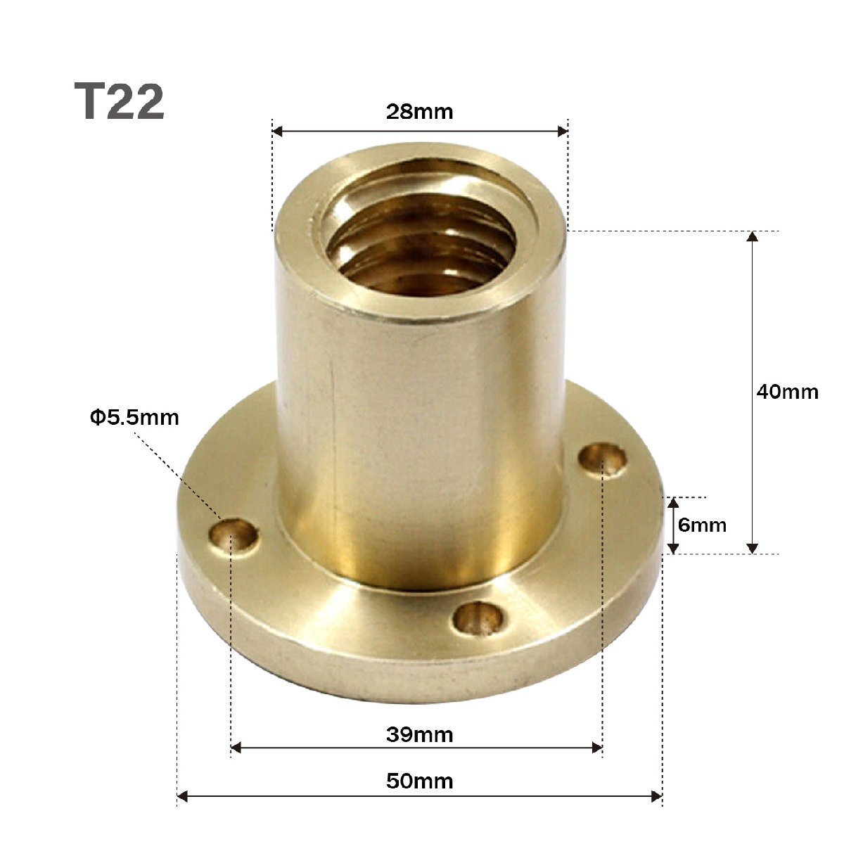 GAVAN T22 x 5.0 リード 5mm フランジ 台形ねじ用 ナット 真鍮 1個入_画像2