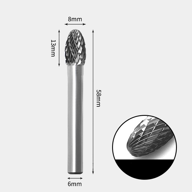 GAVAN 8 x 13mm 卵型 ダブルカット シャンク径 6mm 超硬 ロータリーバー リュータービット 超硬バー_画像1