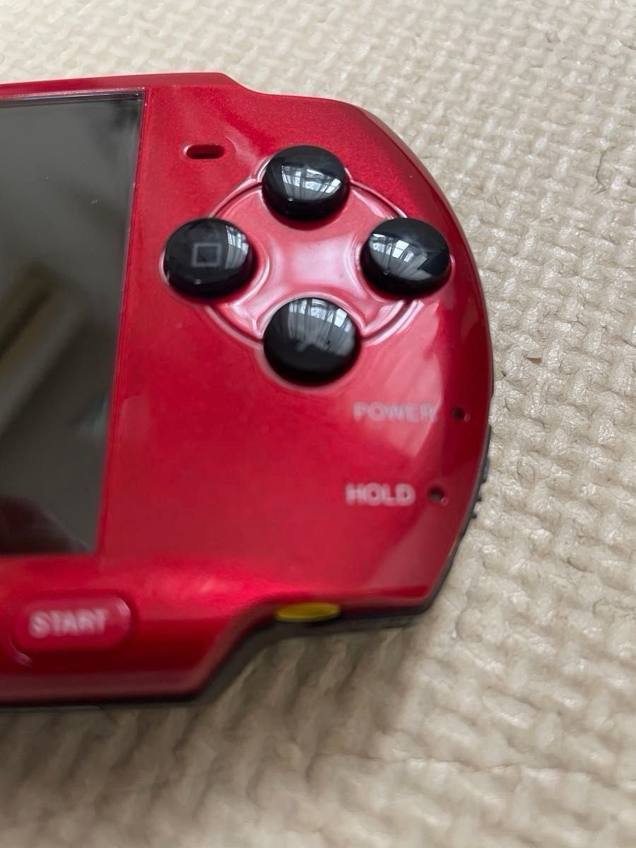 PSP プレイステーションポータブル本体　3000版　赤黒　モンハン3rd 充電コード　バッテリーと保護フィルム追加！