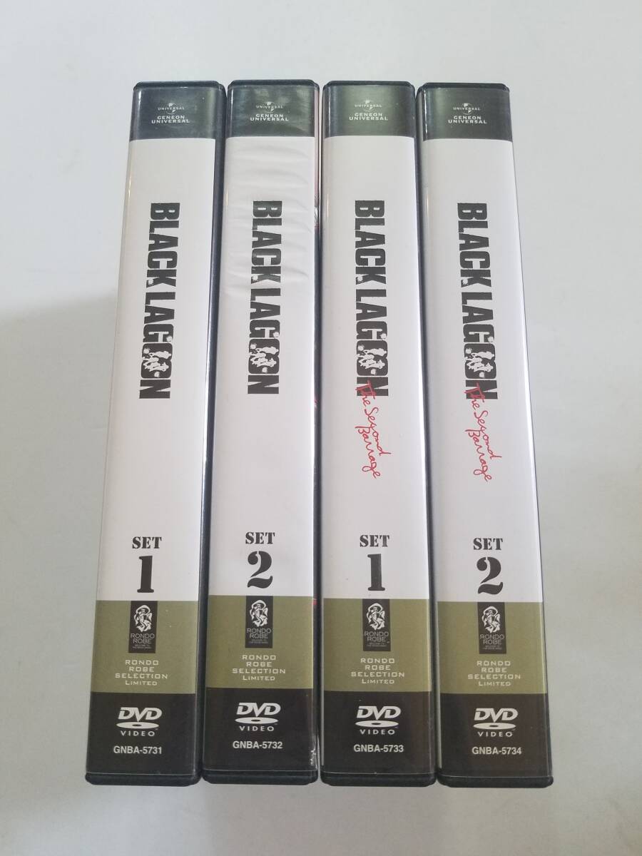 【中古DVD ジャケ難あり BLACK LAGOON/ブラック・ラグーン SET1/SET2＋Second Barrage SET1/SET2 4DVD-BOX(各BOX3枚組：全24話)セット】_画像1