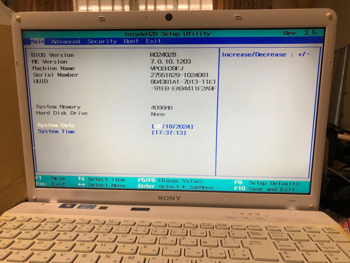 SONYノートPC Core i5-2450M(第2世代) 4GB/HDD無 BD VPCEH39FJ BIOS確認のみジャンク